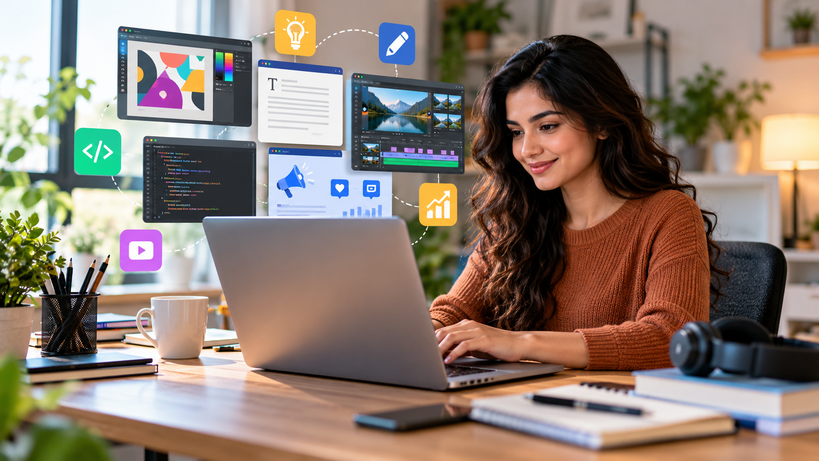 Successful freelancer reviewing completed orders and online earnings on a laptop