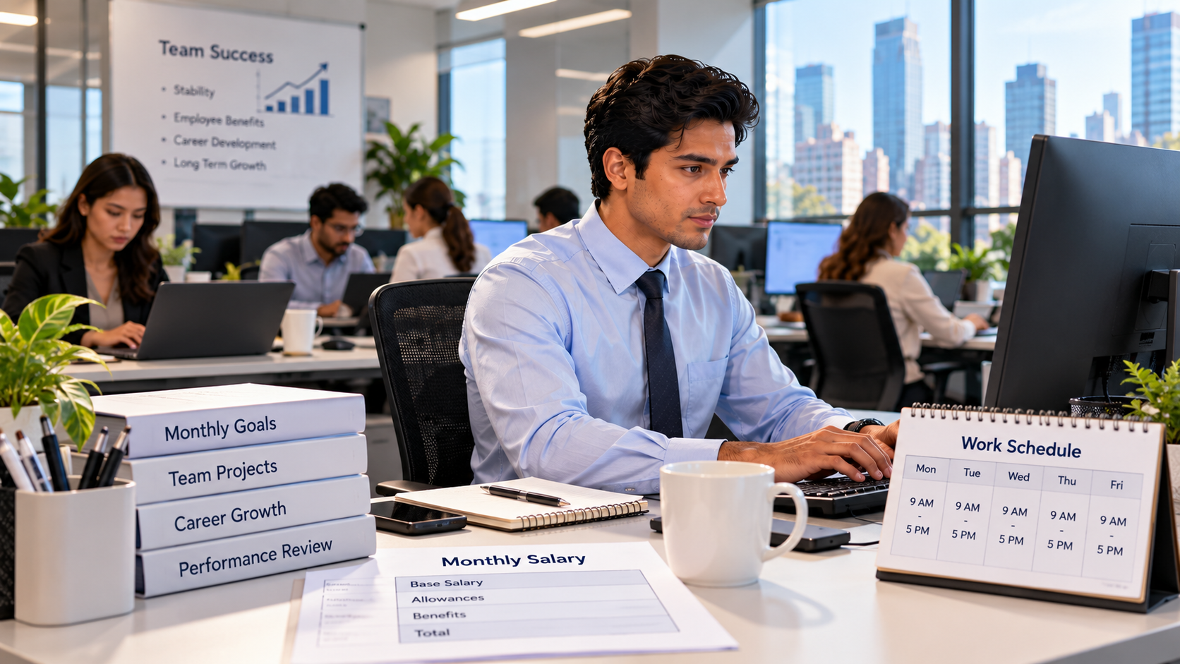 Gig Jobs vs. Traditional Jobs showing a structured office work environment.