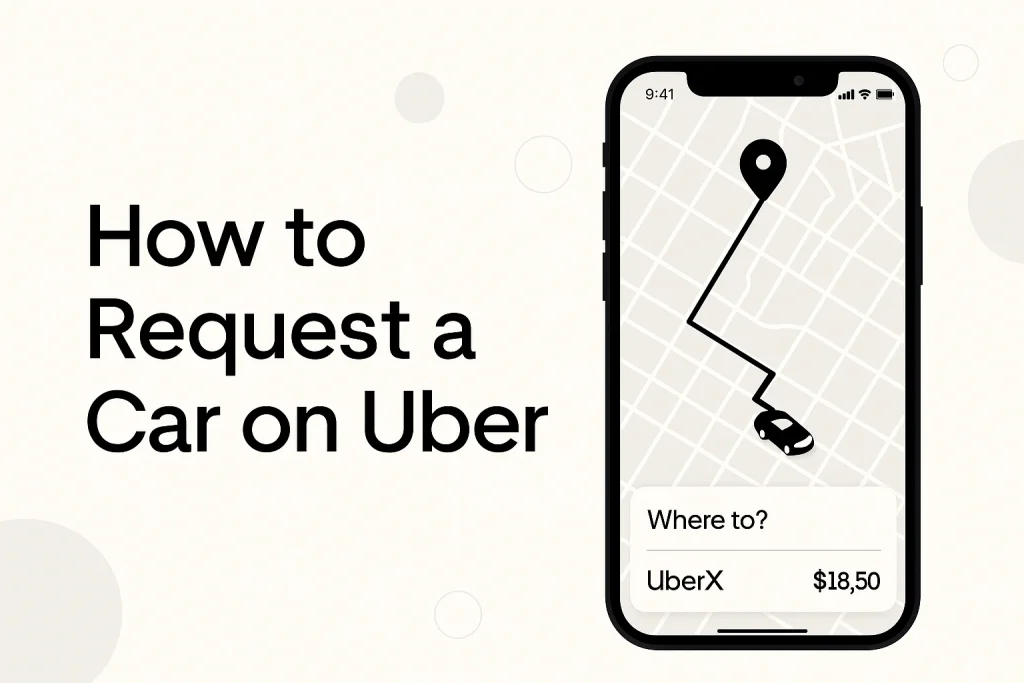 Person using the Uber app on a smartphone to request a ride with easy steps