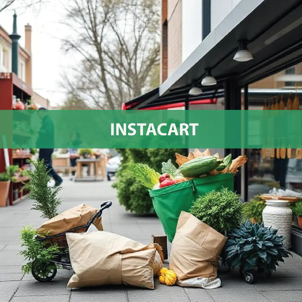 Instacart delivery driver holding groceries beside insured car