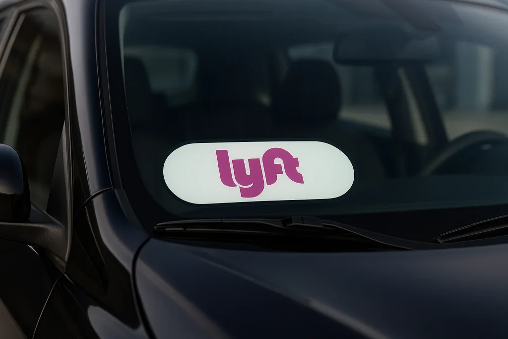 Lyft emblem displayed on a car's windshield