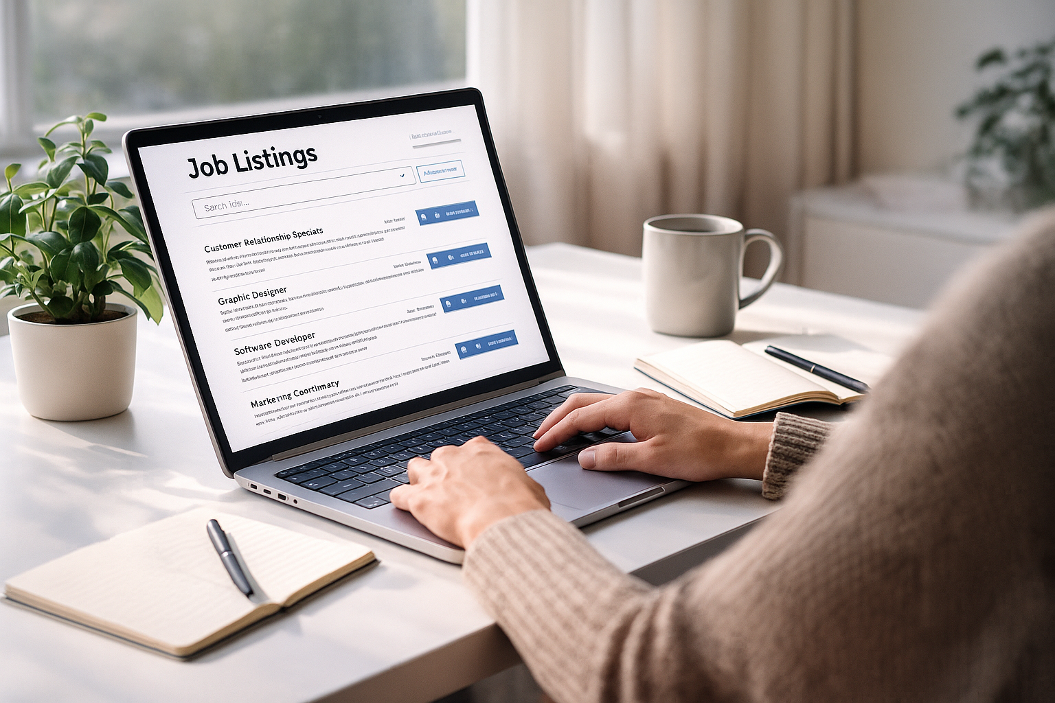 Person comparing job options on a laptop while researching How to Pick a Trending Job That Fits Your Lifestyle in a bright home office.