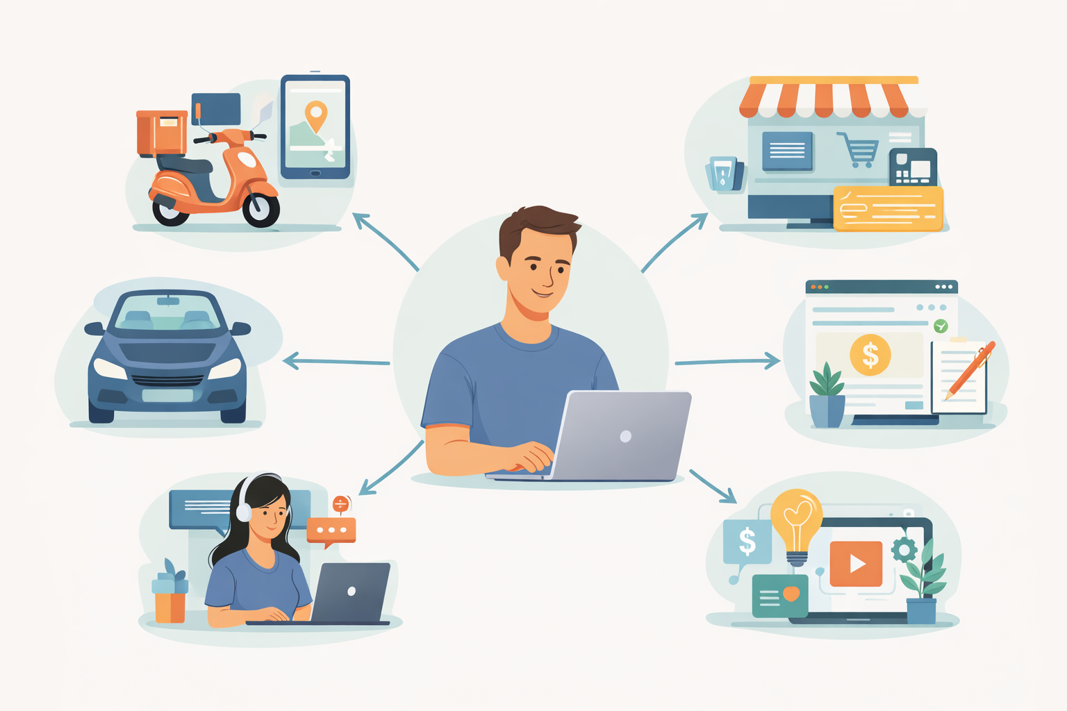 multiple income streams for gig workers concept illustration