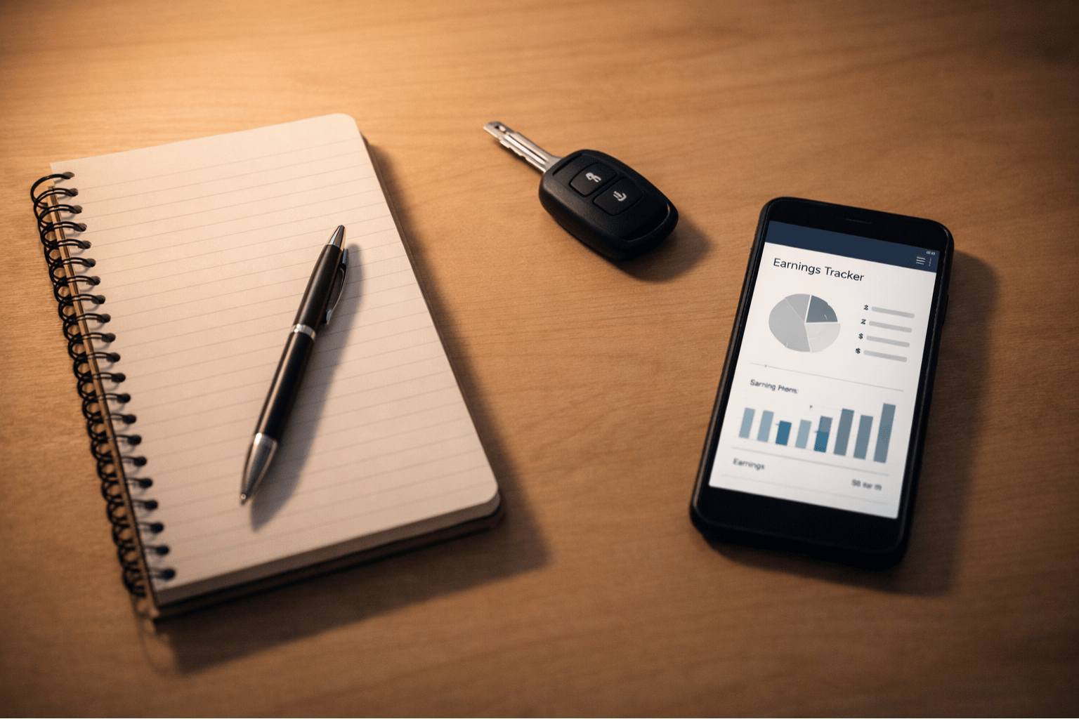 Uber vs Lyft pay comparison 2026 showing a rideshare driver view at night with a phone map on the dashboard