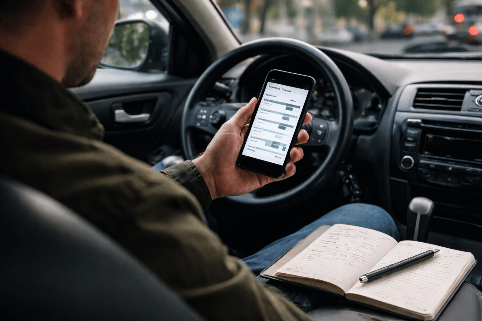 Uber vs Lyft pay comparison 2026 showing a busy city curb with cars stopping for pickups and a driver waiting